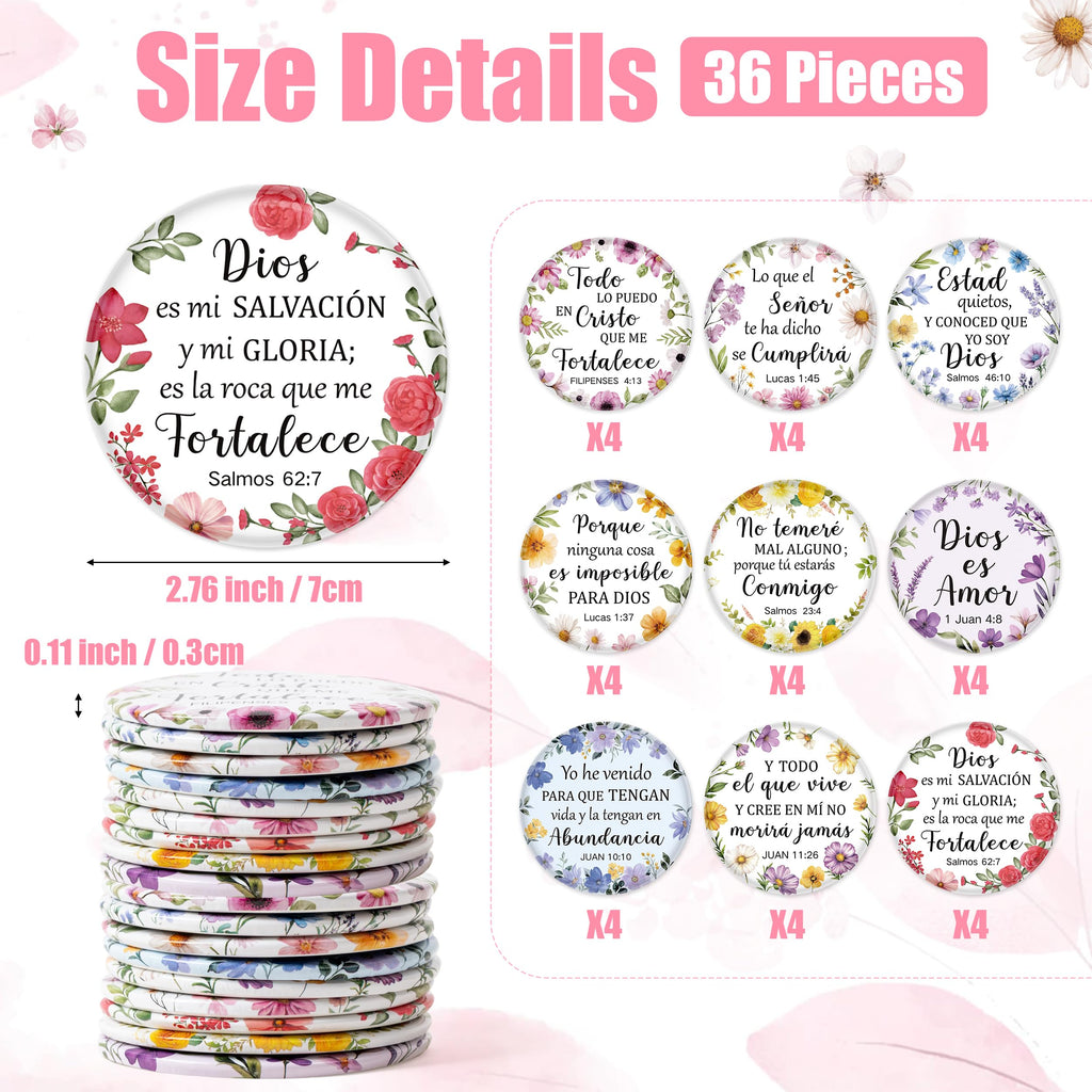 Y1tvei Spanish Flower Bible Mirrors — 36-Piece Pocket Scripture Set