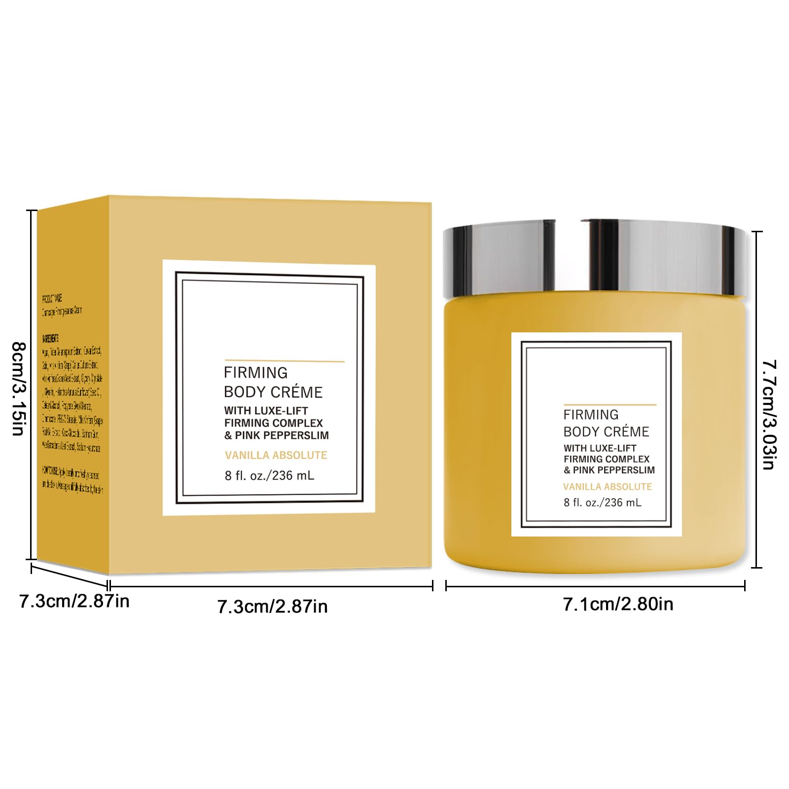 Yabacado Champagne Lift & Firming Body Cream – Vanilla | Lightweight Hydration & Gentle Toning