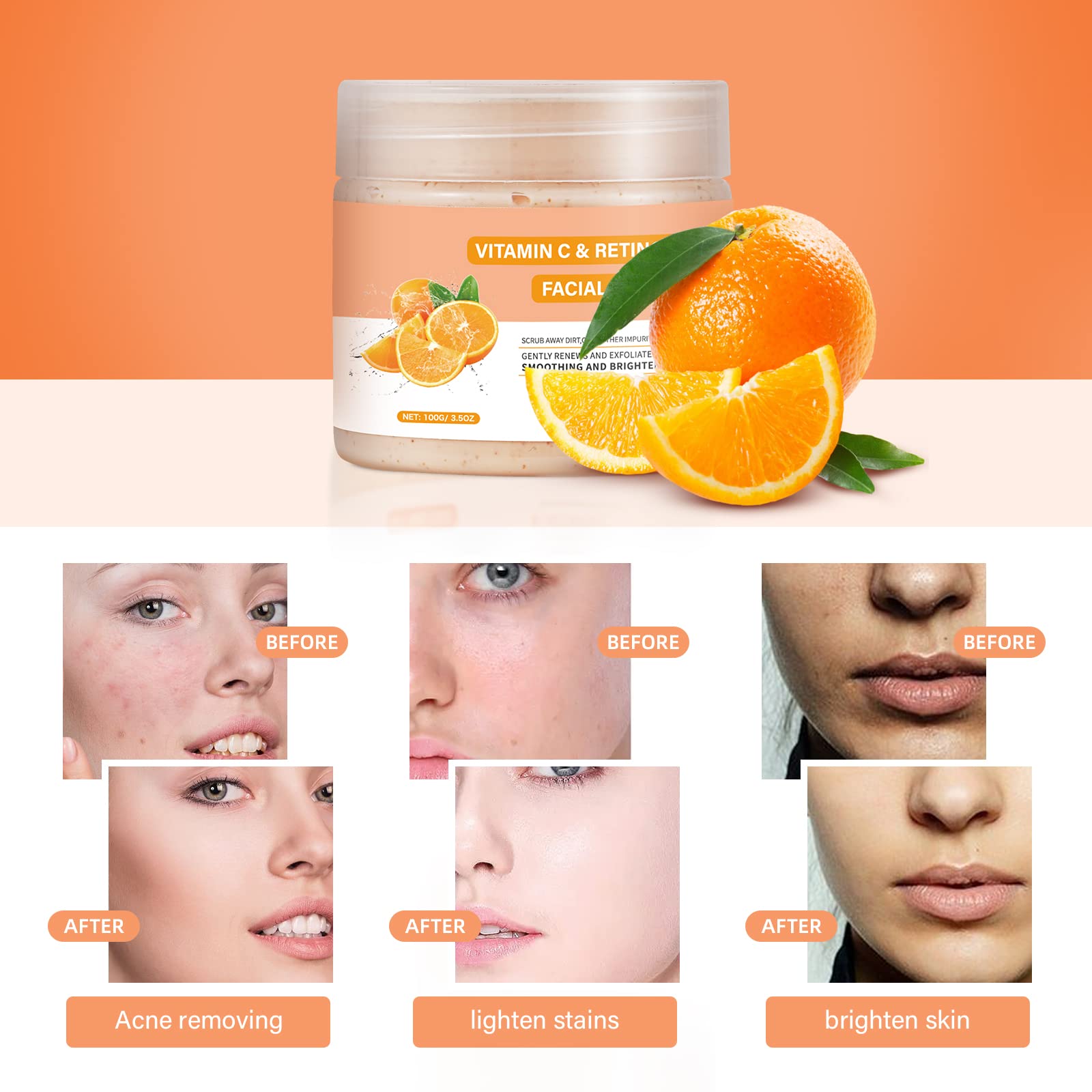 YAFUSIPE Vitamin C & Retinol Facial Scrub – Exfoliating Face Wash & Body Scrub (3.5 oz)