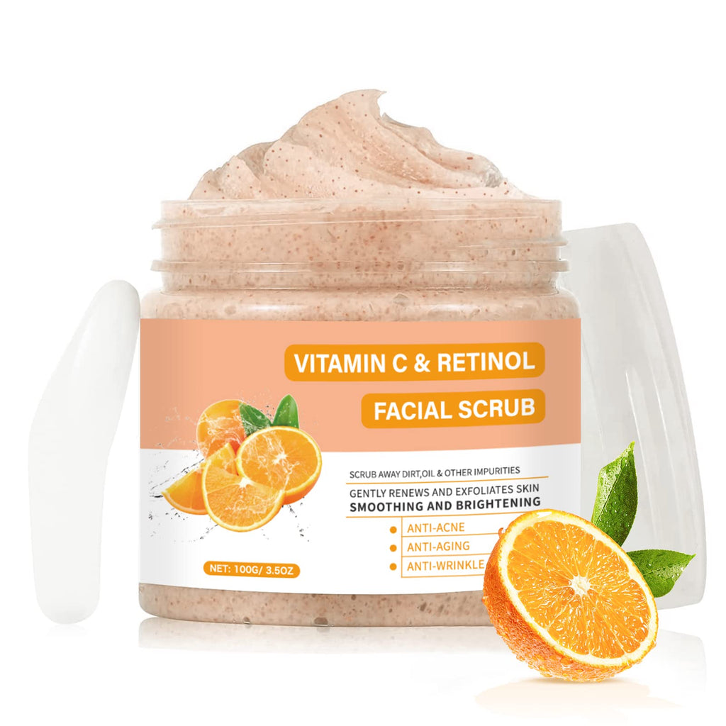 YAFUSIPE Vitamin C & Retinol Facial Scrub – Exfoliating Face Wash & Body Scrub (3.5 oz)
