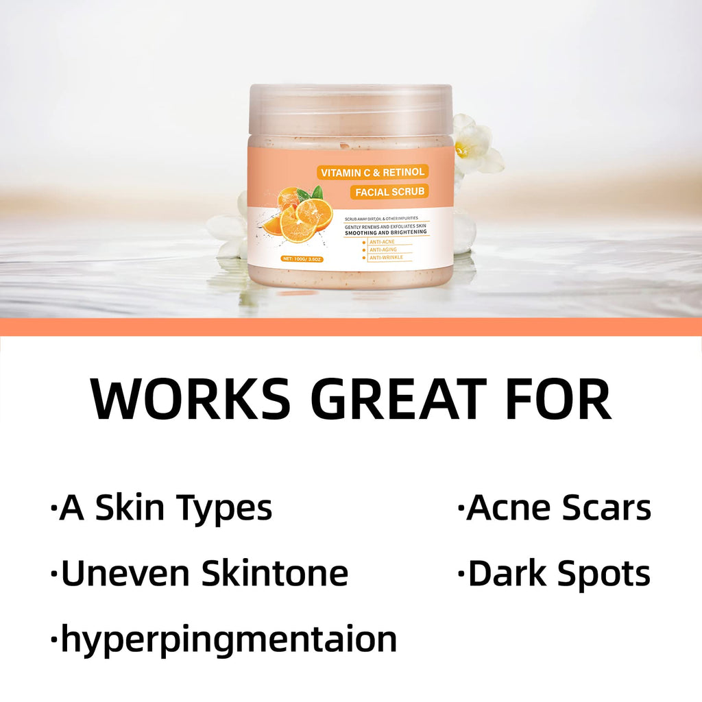 YAFUSIPE Vitamin C & Retinol Facial Scrub – Exfoliating Face Wash & Body Scrub (3.5 oz)