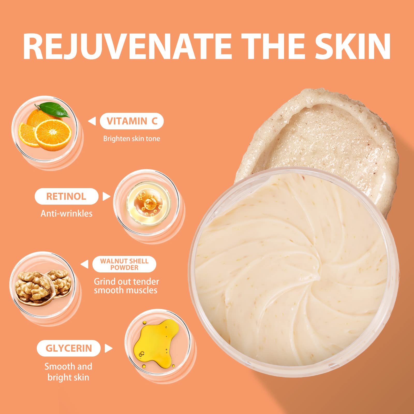 YAFUSIPE Vitamin C & Retinol Facial Scrub – Exfoliating Face Wash & Body Scrub (3.5 oz)