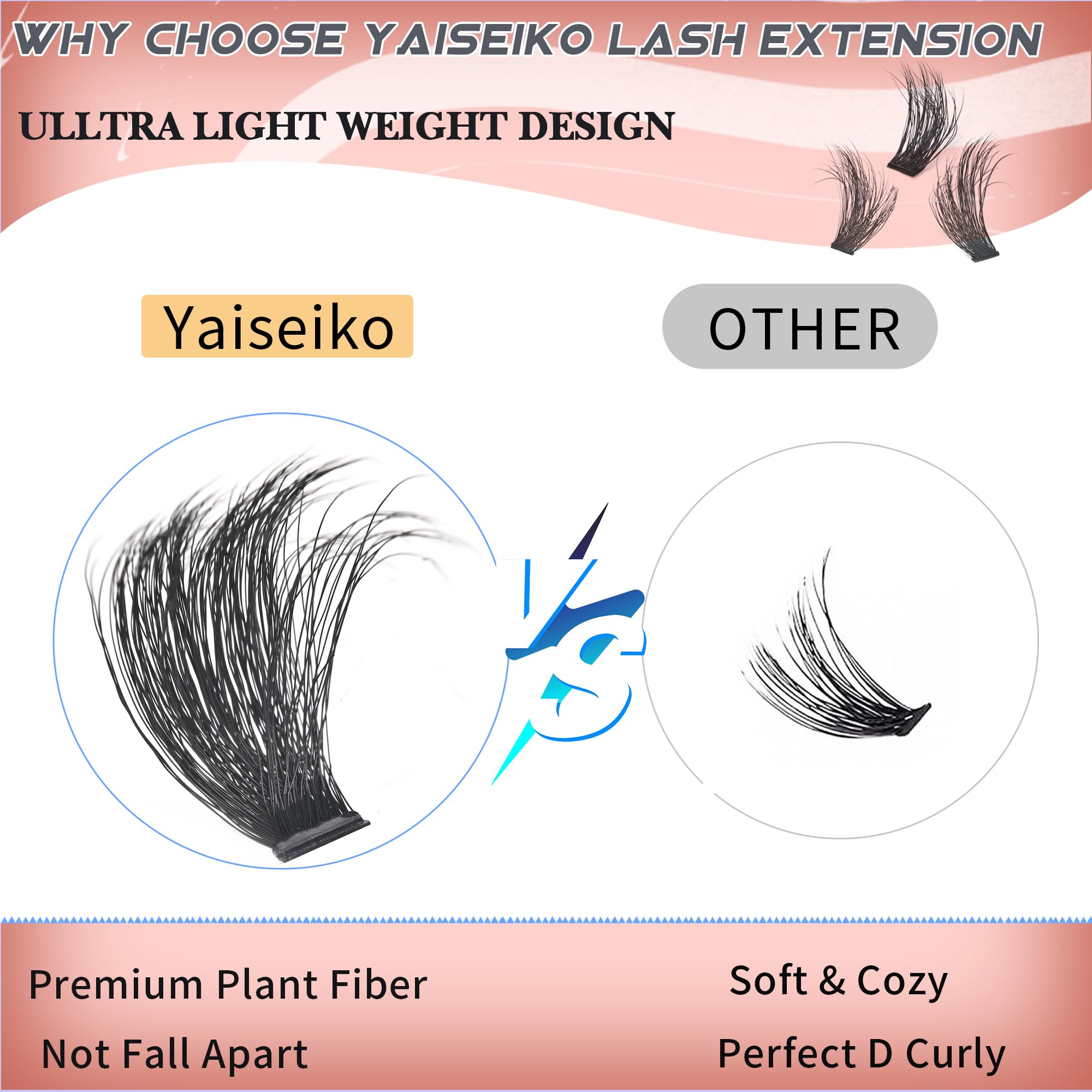 Yaiseiko Full Volume Lash Clusters 340Pcs 8-25mm | 300D D-Curl Bulk Lashes