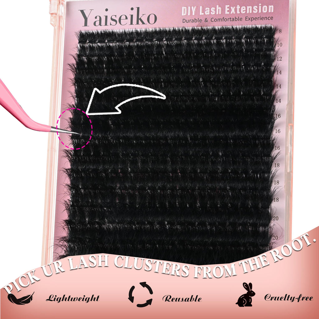 Yaiseiko Full Volume Lash Clusters 340Pcs 8-25mm | 300D D-Curl Bulk Lashes