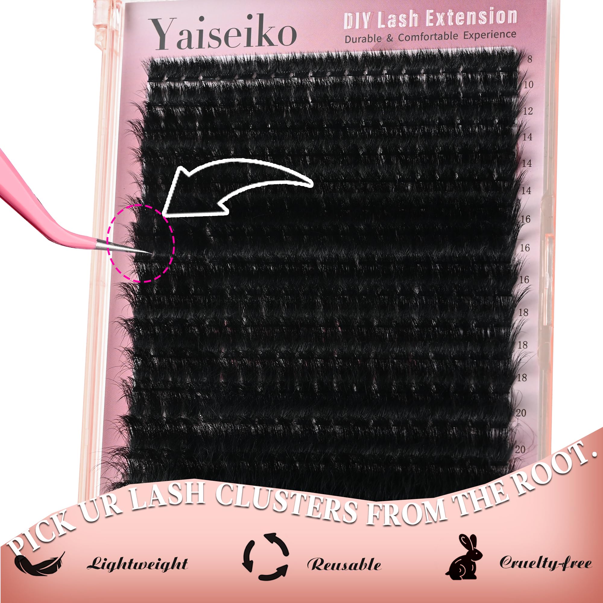 Yaiseiko Full Volume Lash Clusters 340Pcs 8-25mm | 300D D-Curl Bulk Lashes