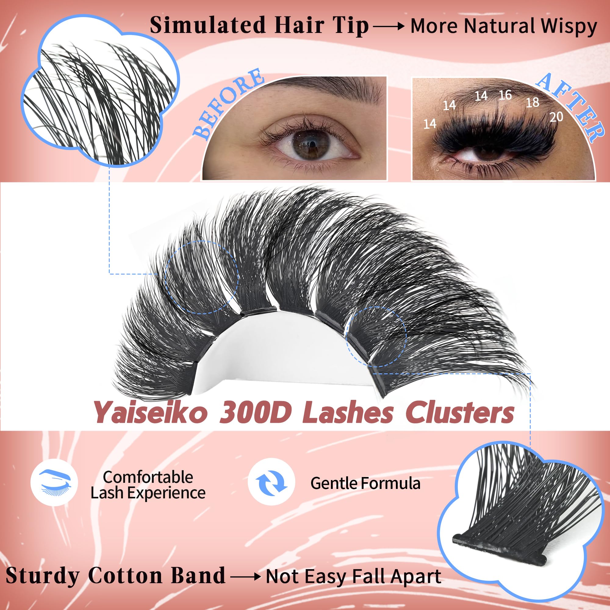 Yaiseiko Full Volume Lash Clusters 340Pcs 8-25mm | 300D D-Curl Bulk Lashes
