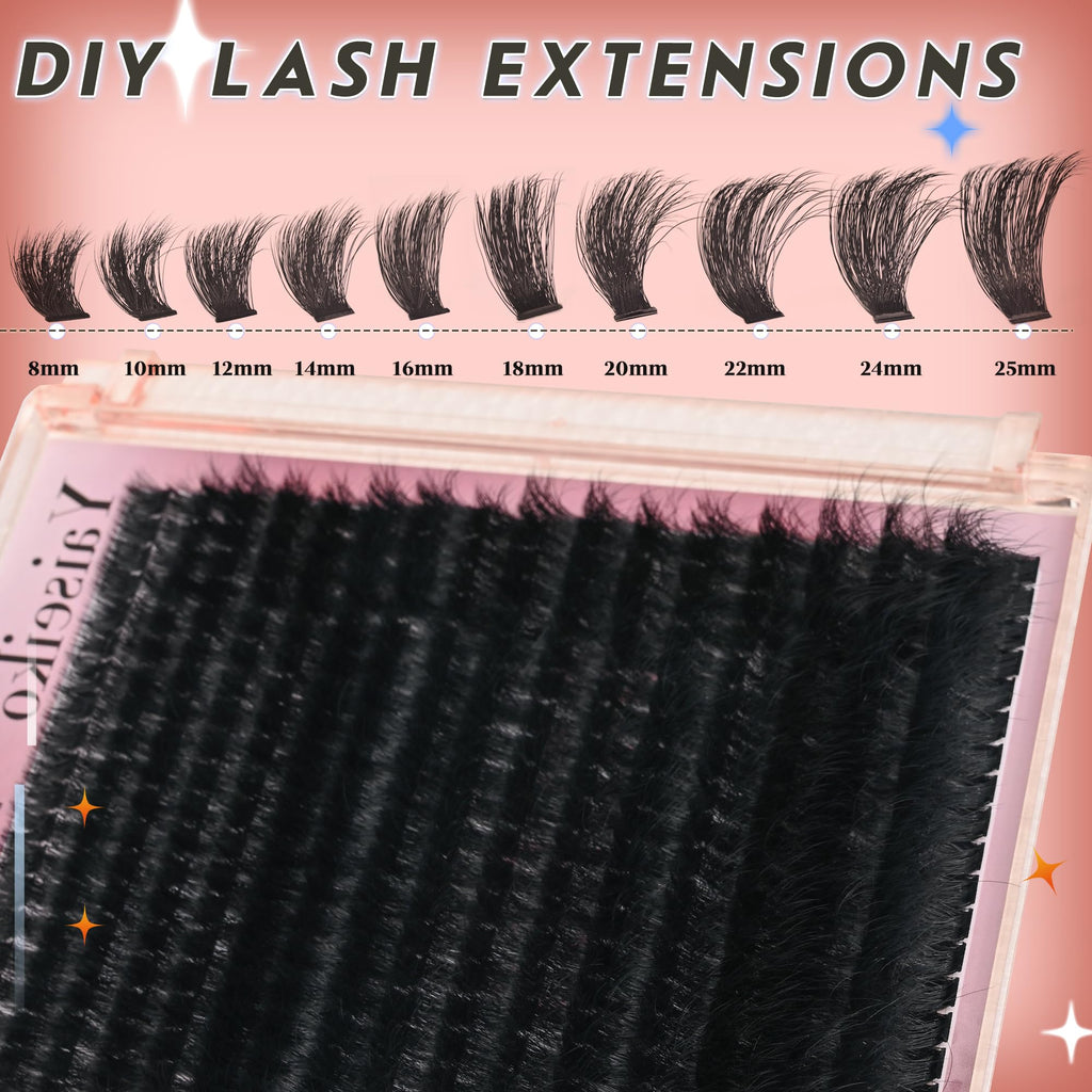 Yaiseiko Full Volume Lash Clusters 340Pcs 8-25mm | 300D D-Curl Bulk Lashes