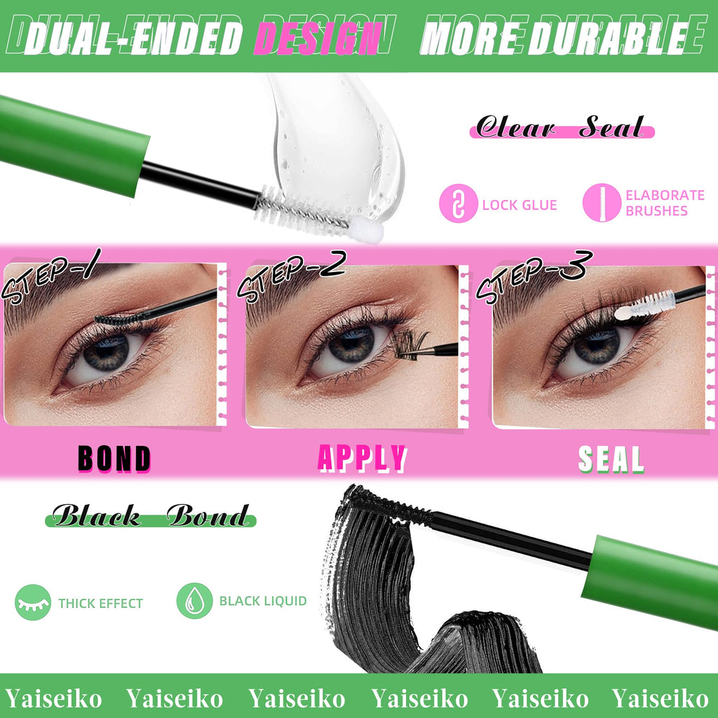 Yaiseiko Lash Clusters Kit 100D+200D Thick Volume Lashes – 12-25mm DIY Kit