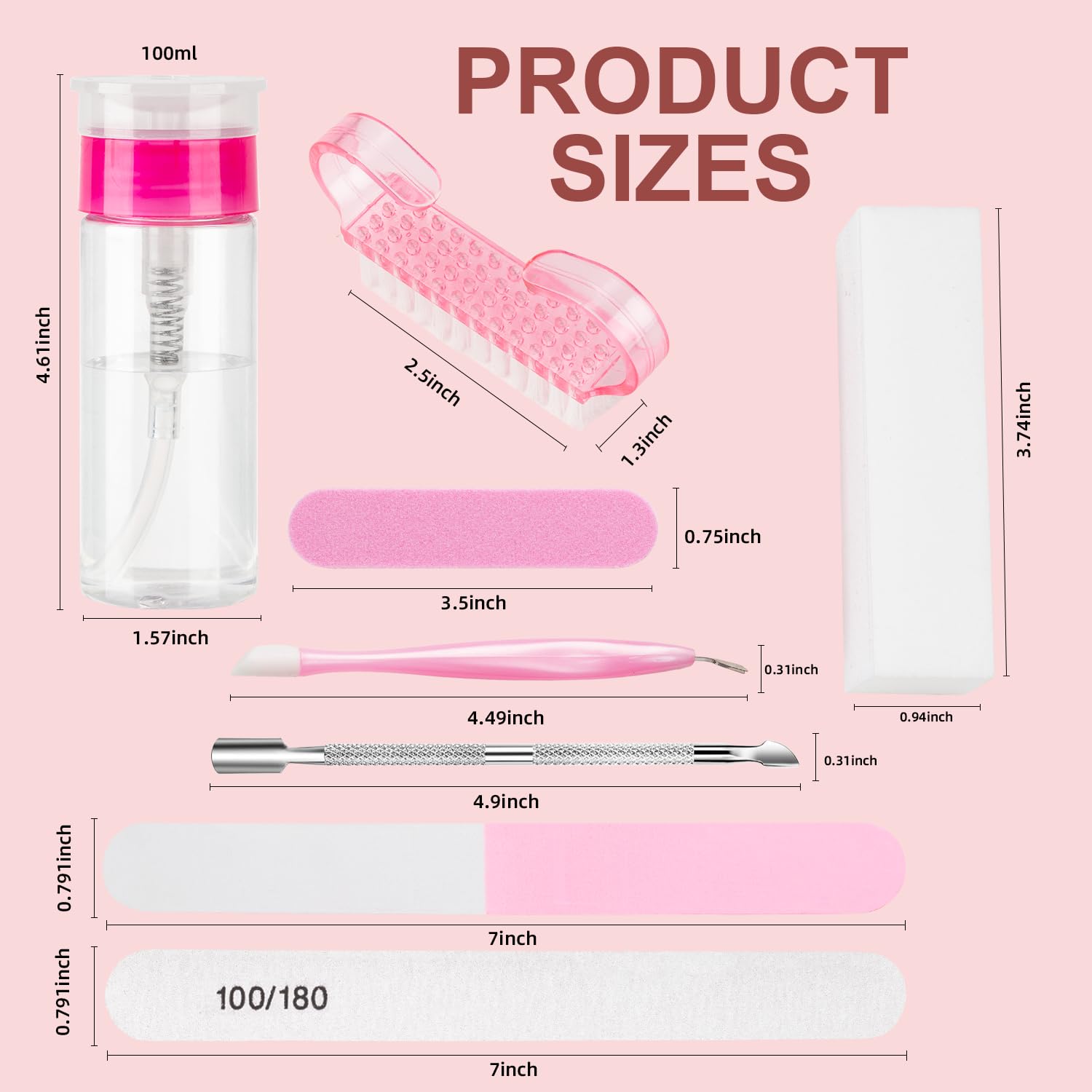 YAMYONE Nail Polish Remover Pump Bottles – 2 Pack, 200ml, Lockable Push-Down Dispensers (Pink & White)