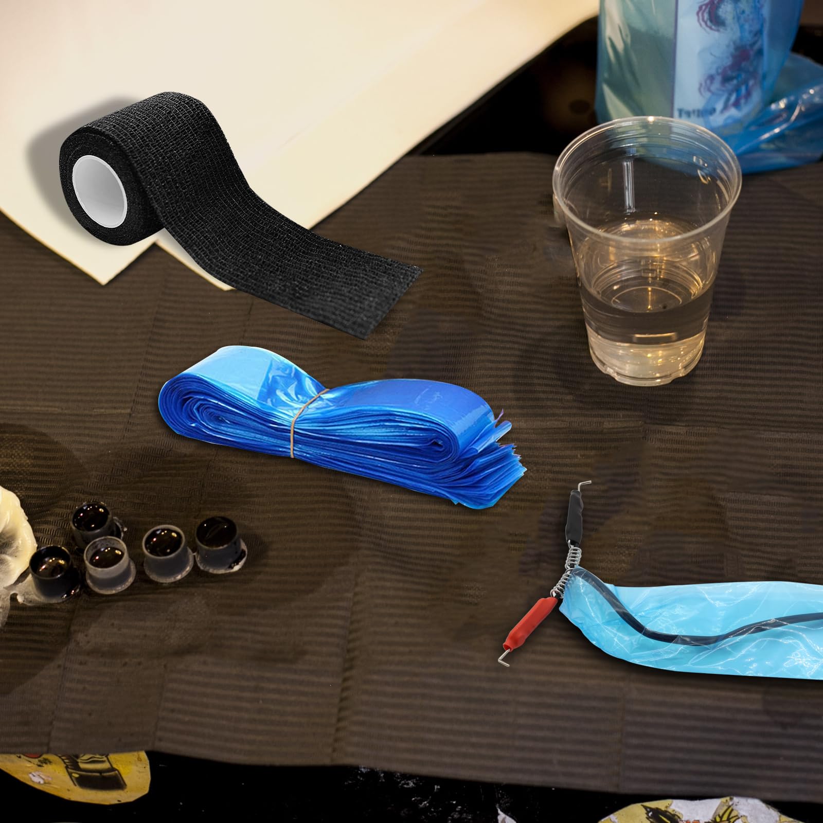 Yangna Clip Cord Covers with Tattoo Grip Tapes – 125 Sleeves + 6 Grip Tapes, Blue