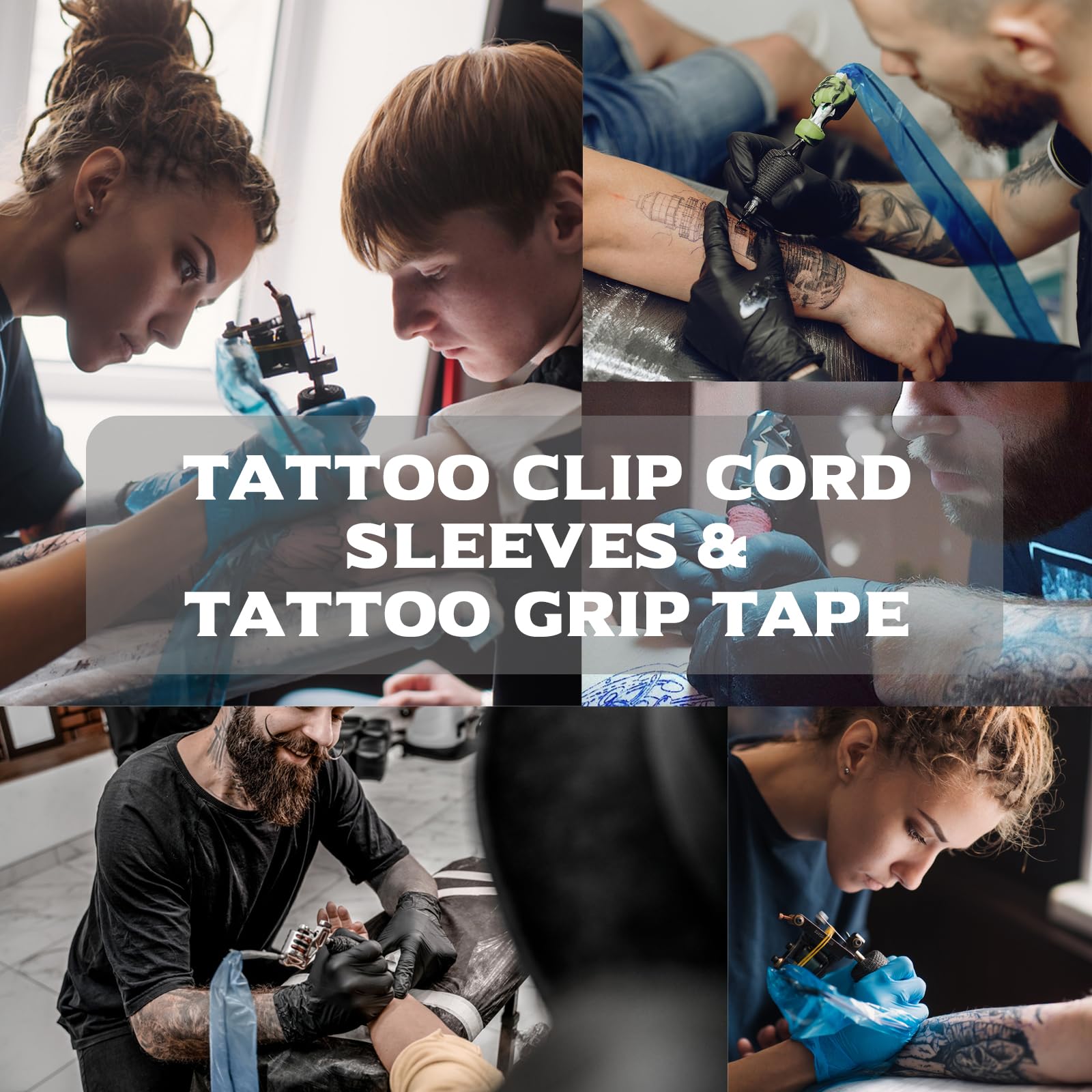 Yangna Clip Cord Covers with Tattoo Grip Tapes – 125 Sleeves + 6 Grip Tapes, Blue