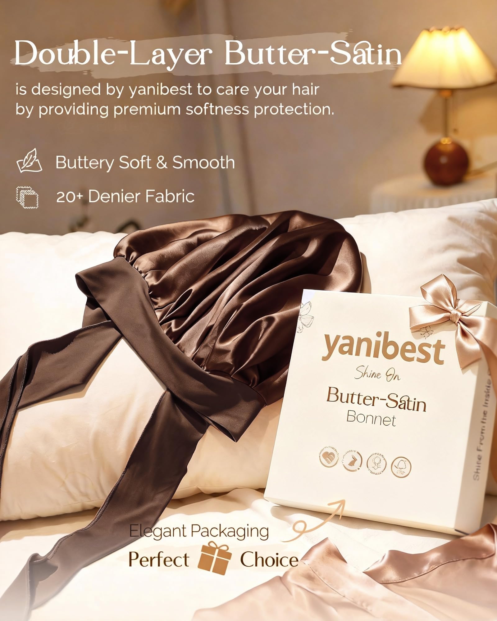 YANIBEST Adjustable Satin Bonnet for Sleeping – Double-Layer Design to Reduce Friction & Preserve Curls
