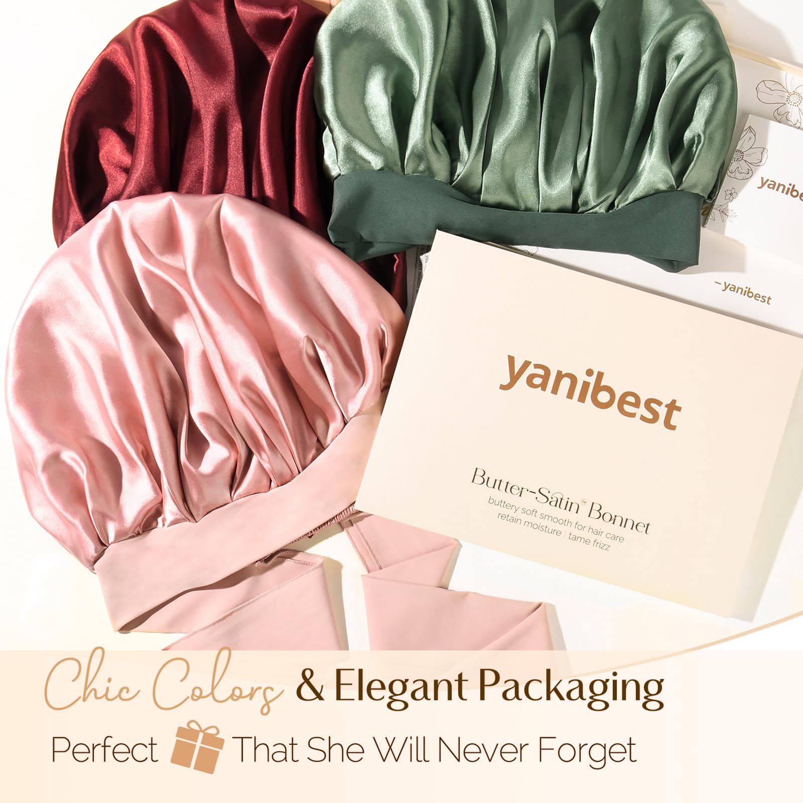 YANIBEST Adjustable Satin Bonnet for Sleeping – Double-Layer Design to Reduce Friction & Preserve Curls