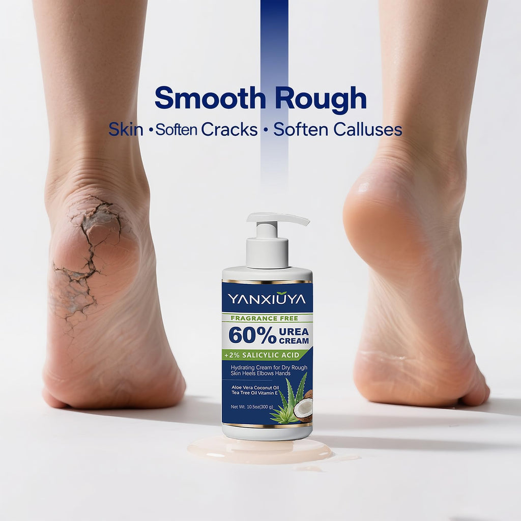 YANXIUYA 60% Urea Cream – 10.5 oz Fragrance-Free Foot Moisturizer with 2% Salicylic Acid
