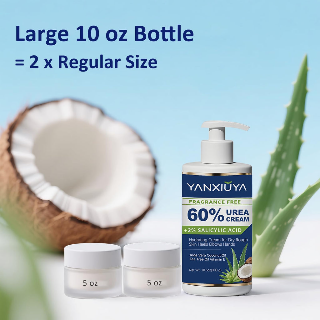 YANXIUYA 60% Urea Cream – 10.5 oz Fragrance-Free Foot Moisturizer with 2% Salicylic Acid