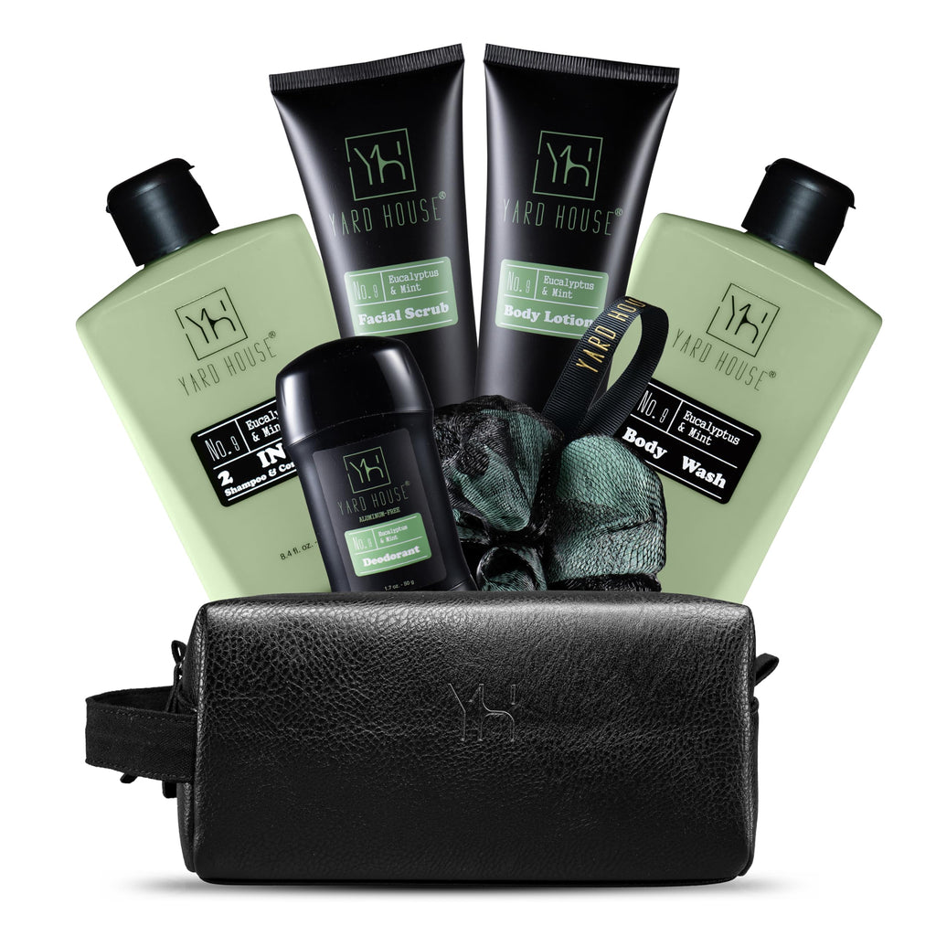 Yard House Men's Luxury Bath & Body Gift Set - 7pc with Leather Toiletry Bag