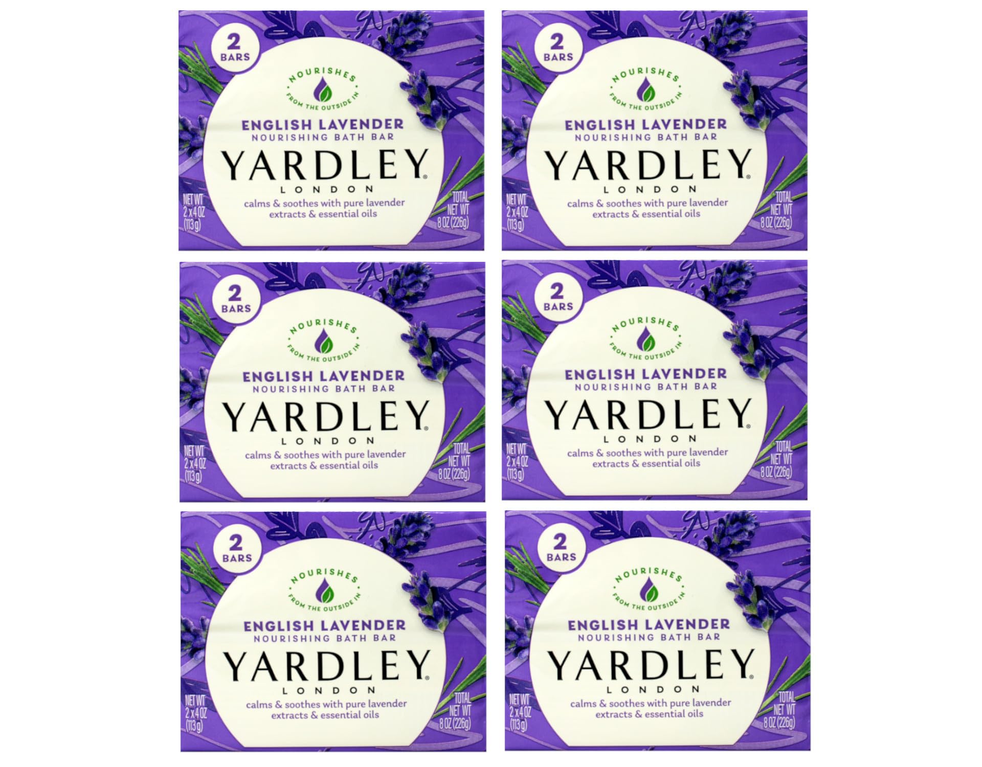 Yardley London English Lavender Nourishing Bath Bar – Calming & Soothing with Essential Oils, 12 Bars (4 oz each) in 6 Boxes