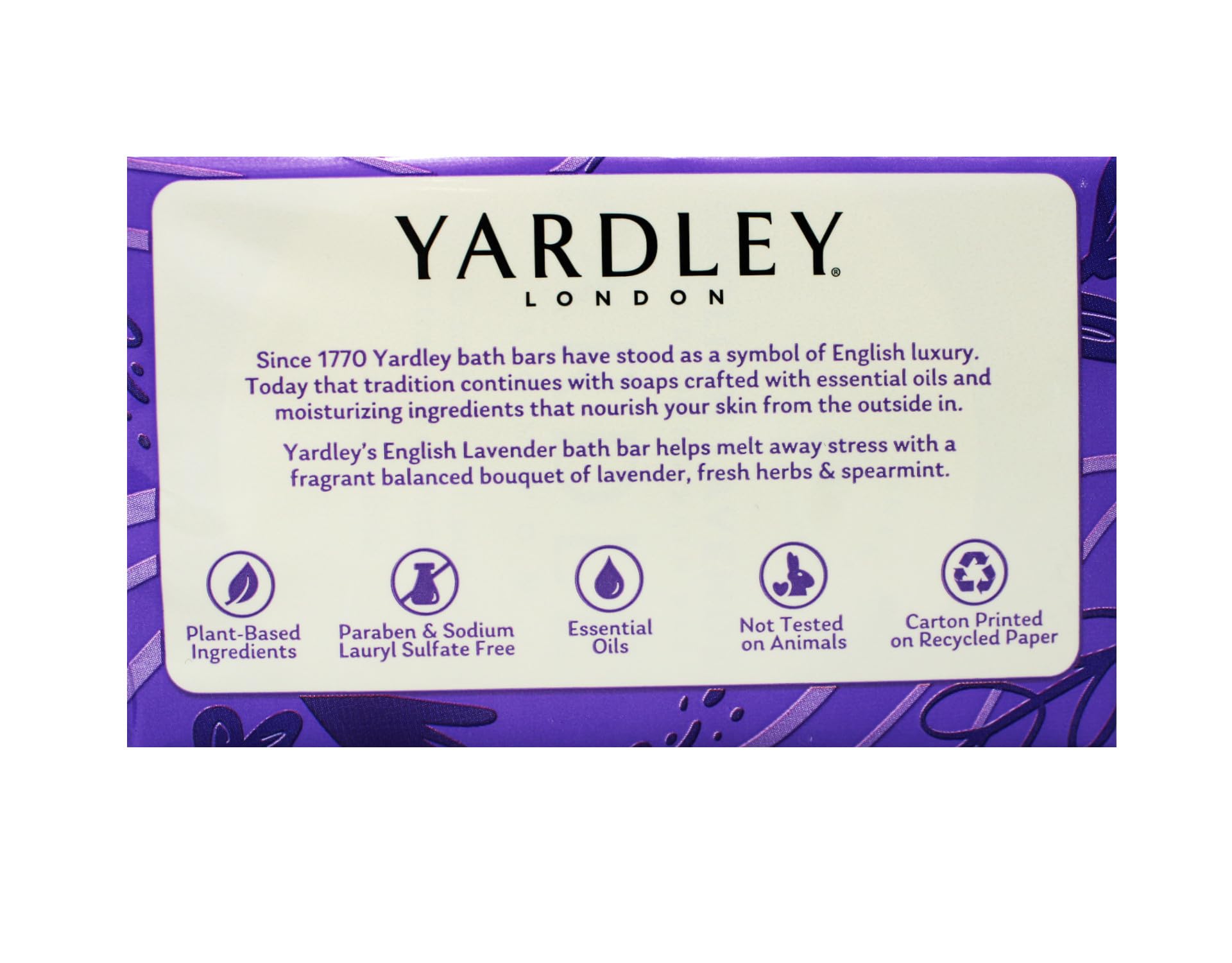 Yardley London English Lavender Nourishing Bath Bar – Calming & Soothing with Essential Oils, 12 Bars (4 oz each) in 6 Boxes