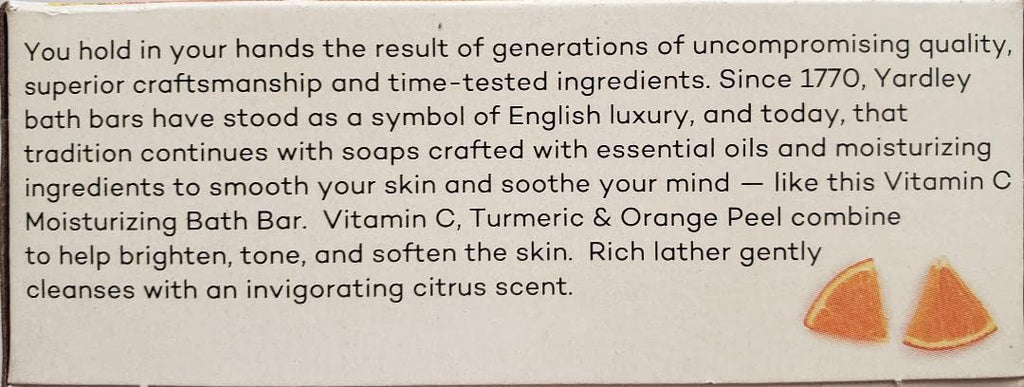 Yardley London Vitamin C Bath Bar with Turmeric & Orange Peel – Pack of 3 (4oz Each)
