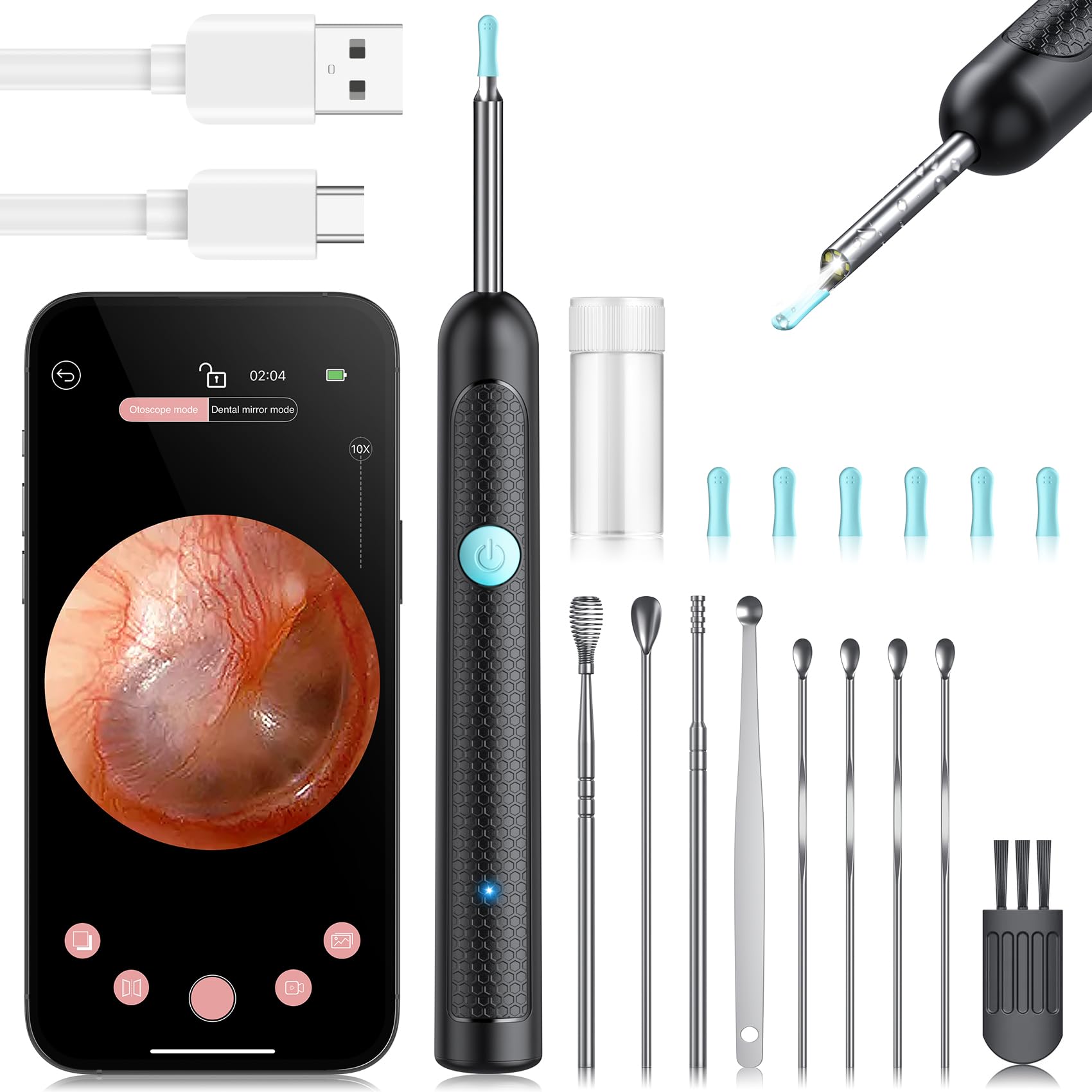 Yardstick Ear Wax Removal Kit with 1296P Camera & 6 LED Lights – Ear Canal Cleaner for iOS & Android
