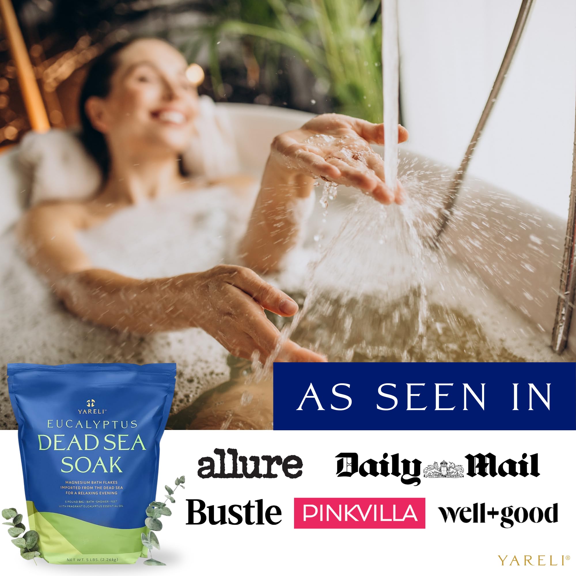 YARELI Magnesium Flakes 5lb – Dead Sea Bath & Foot Soak with Eucalyptus