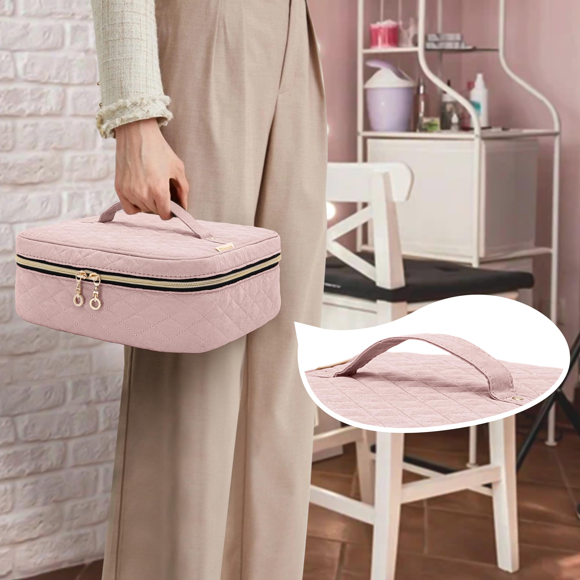 Yarwo Nail Polish Carrying Bag – Holds 36 Bottles (15ml) in Dusty Rose | Travel Organizer