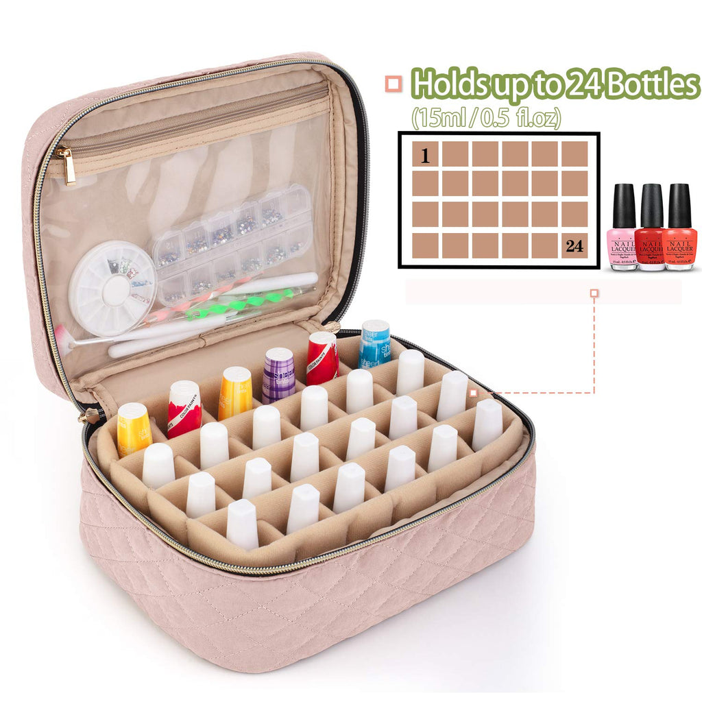 Yarwo Nail Polish Carrying Bag — 24 Bottle Capacity (15ml) Dusty Rose (Bag Only)