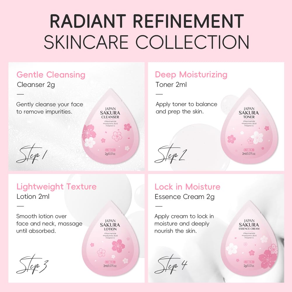 Yasovigi Sakura Travel Skincare Set – 60-Piece Mini Kit for On-the-Go Skin