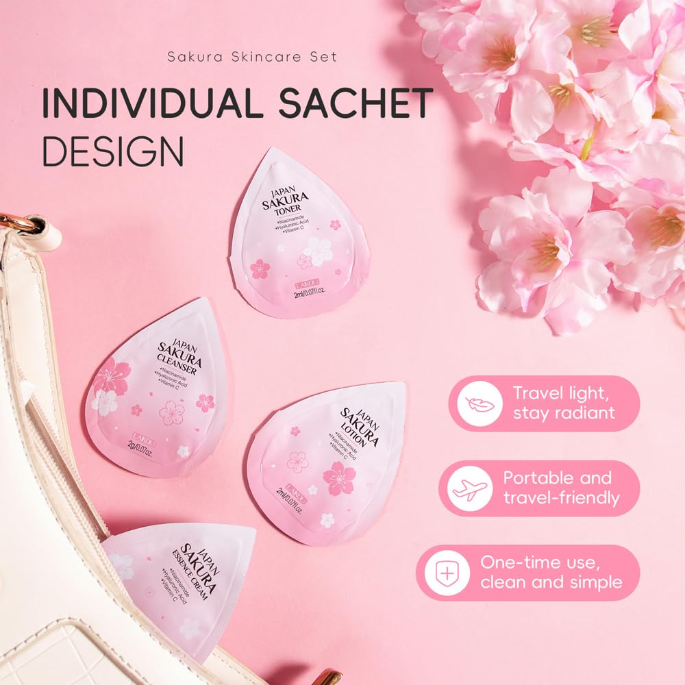 Yasovigi Sakura Travel Skincare Set – 60-Piece Mini Kit for On-the-Go Skin