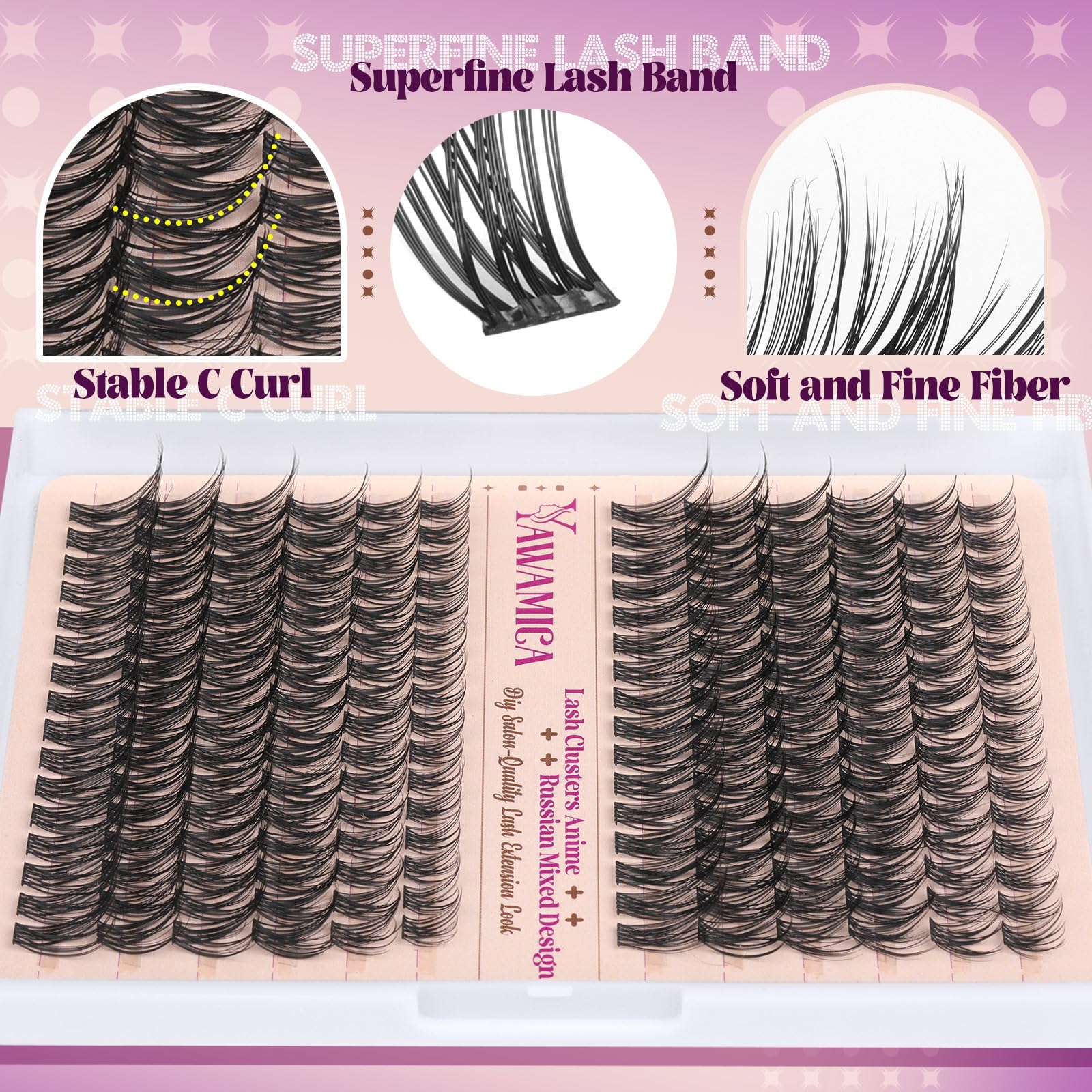 Yawamica Natural Lash Clusters Kit – Wispy DIY Lash Extensions (10-18mm) with Glue & Tweezers