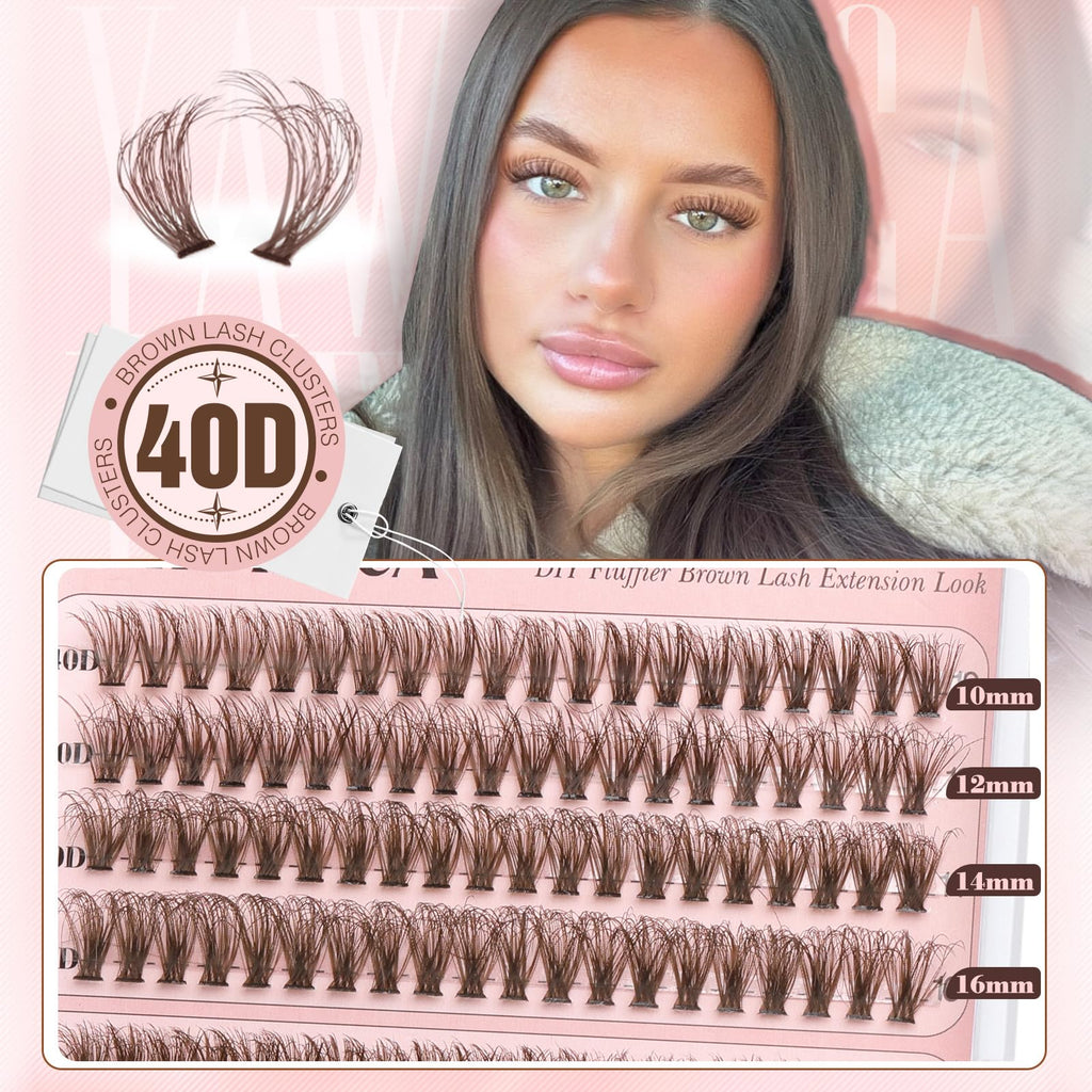 Yawamica Brown Lash Clusters Kit – DIY Fluffy Lash Extensions 10-16mm (40D-70D)