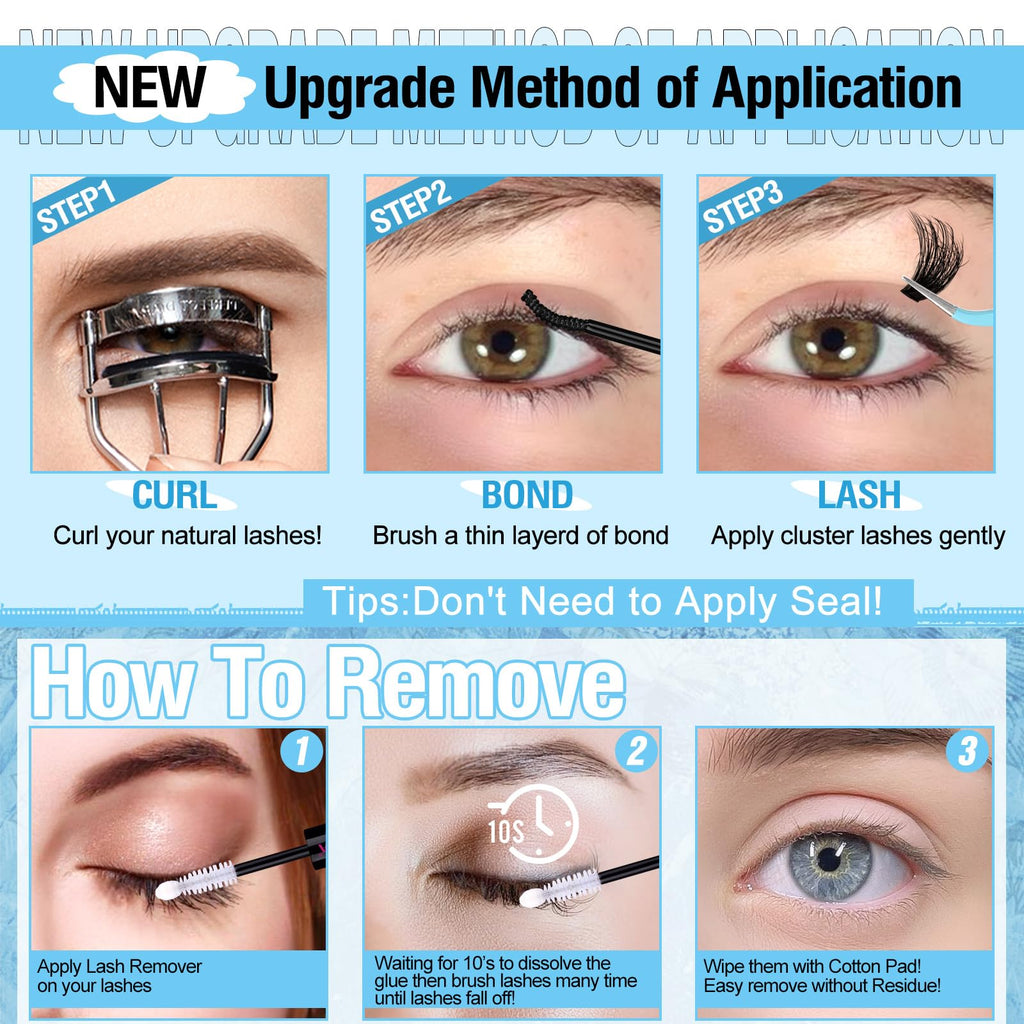 Yawamica Lash Extension Kit Fluffier 150D+200D Clusters | DIY Lashes 12-20mm with Bond, Remover & Tweezers