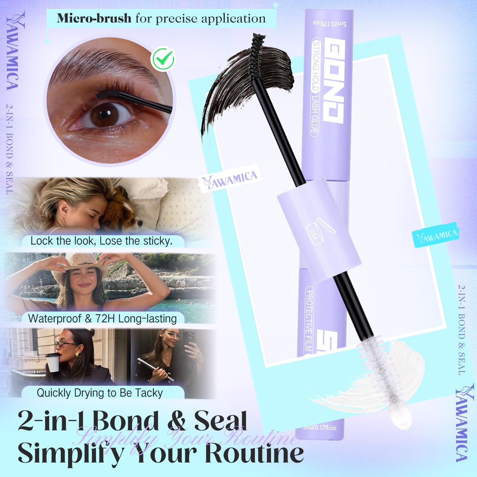Yawamica Manga Lash Clusters Kit – DIY Anime Eyelash Extensions (10-16mm) with 2-in-1 Bond & Seal Tweezers