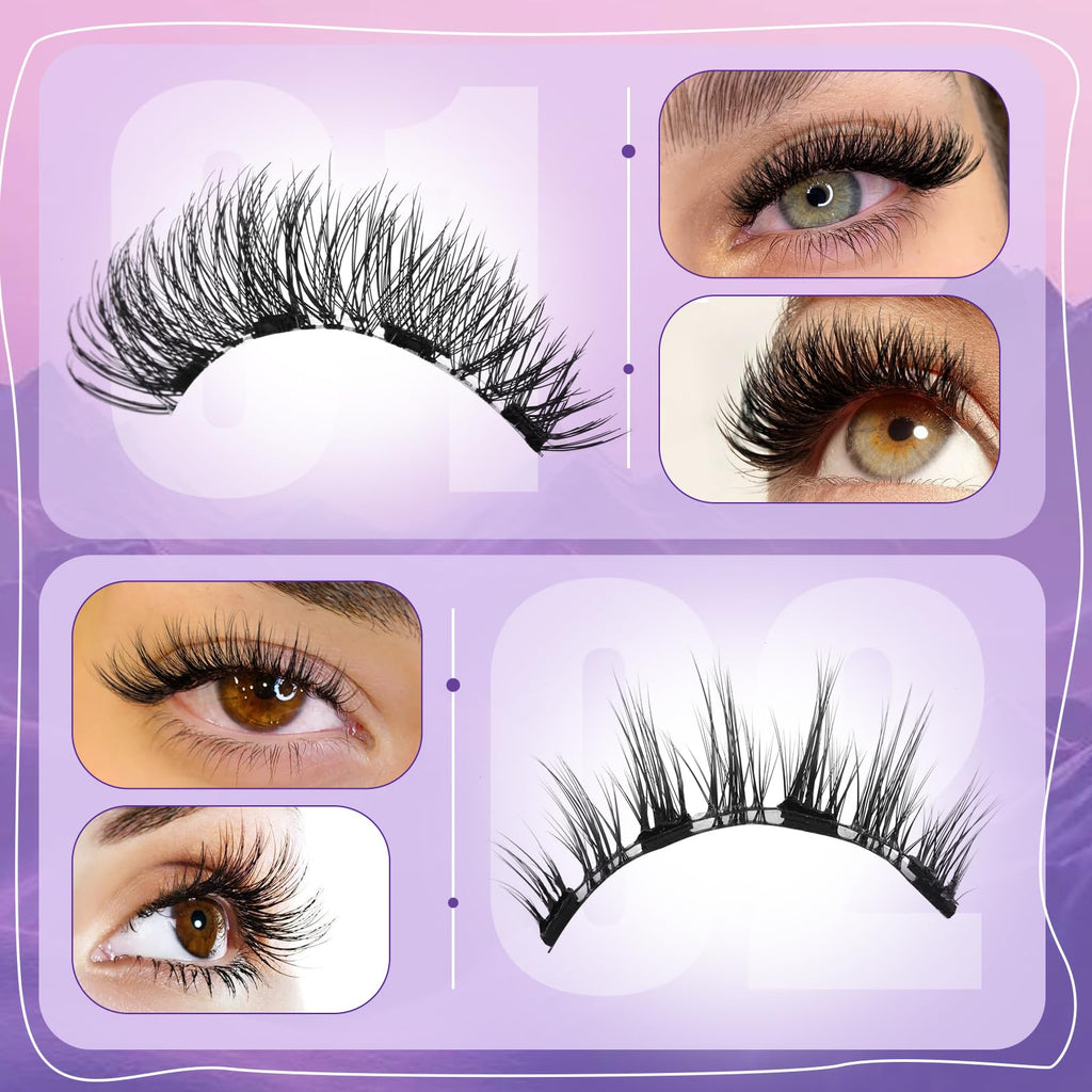 Yawamica Magnetic Eyelashes – 2 Styles, No Glue, 4-Magnet Technology, Reusable with Applicator
