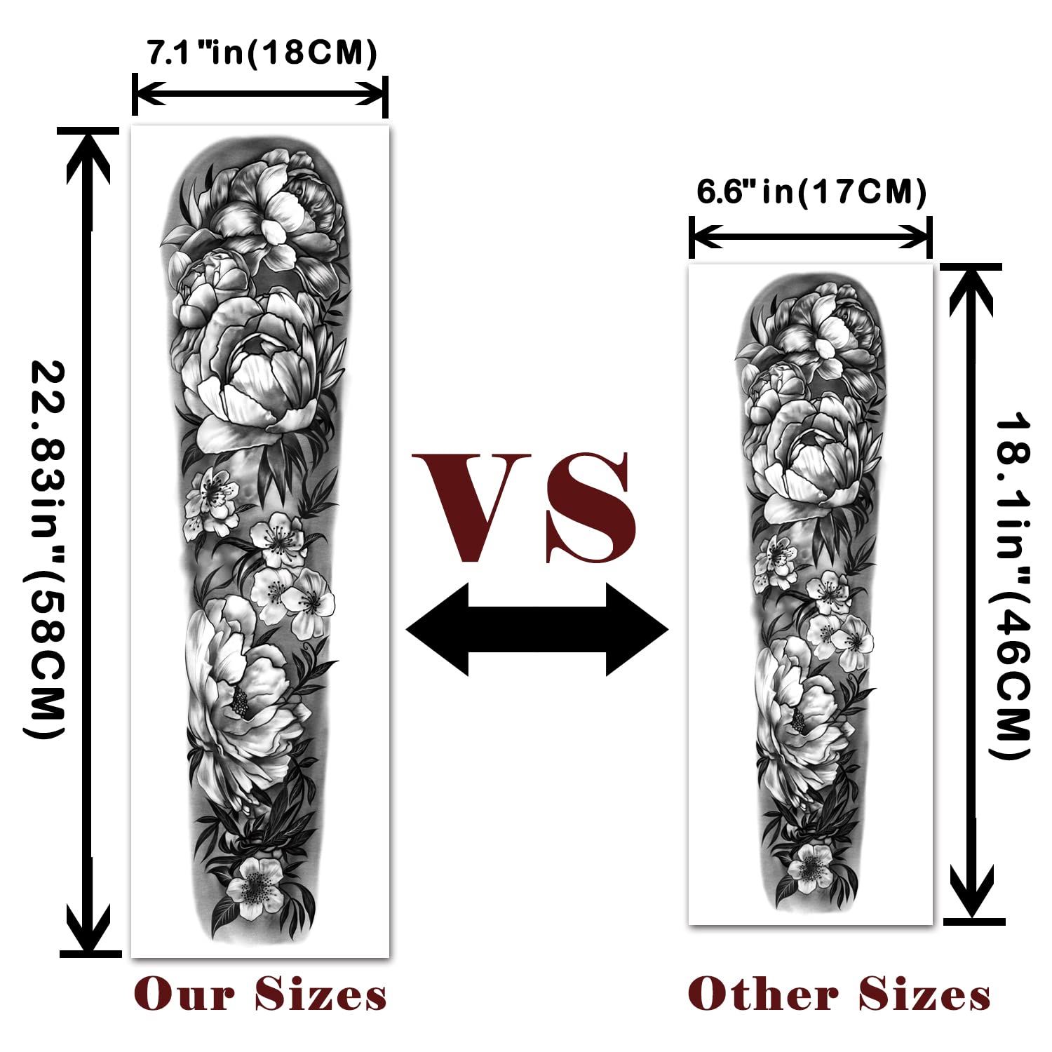 Yazhiji 46-Sheet Full Arm Temporary Tattoos for Women – Realistic Floral Sleeve (Peony, Bird, Daisy, Rose, Chrysanthemum)