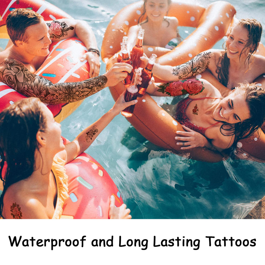 Yazhiji 46-Sheet Full Arm Temporary Tattoos for Women – Realistic Floral Sleeve (Peony, Bird, Daisy, Rose, Chrysanthemum)