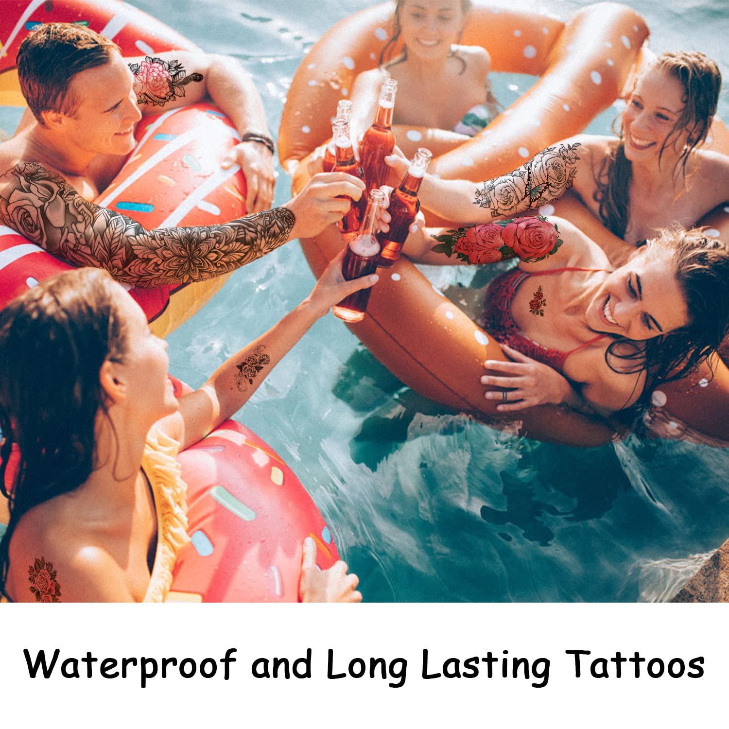 Yazhiji 46-Sheet Full Arm Temporary Tattoos for Women – Realistic Floral Sleeve (Peony, Bird, Daisy, Rose, Chrysanthemum)
