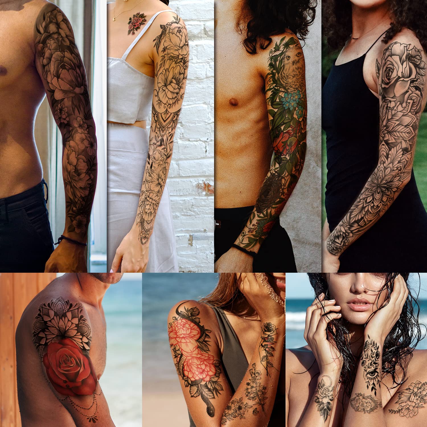 Yazhiji 46-Sheet Full Arm Temporary Tattoos for Women – Realistic Floral Sleeve (Peony, Bird, Daisy, Rose, Chrysanthemum)