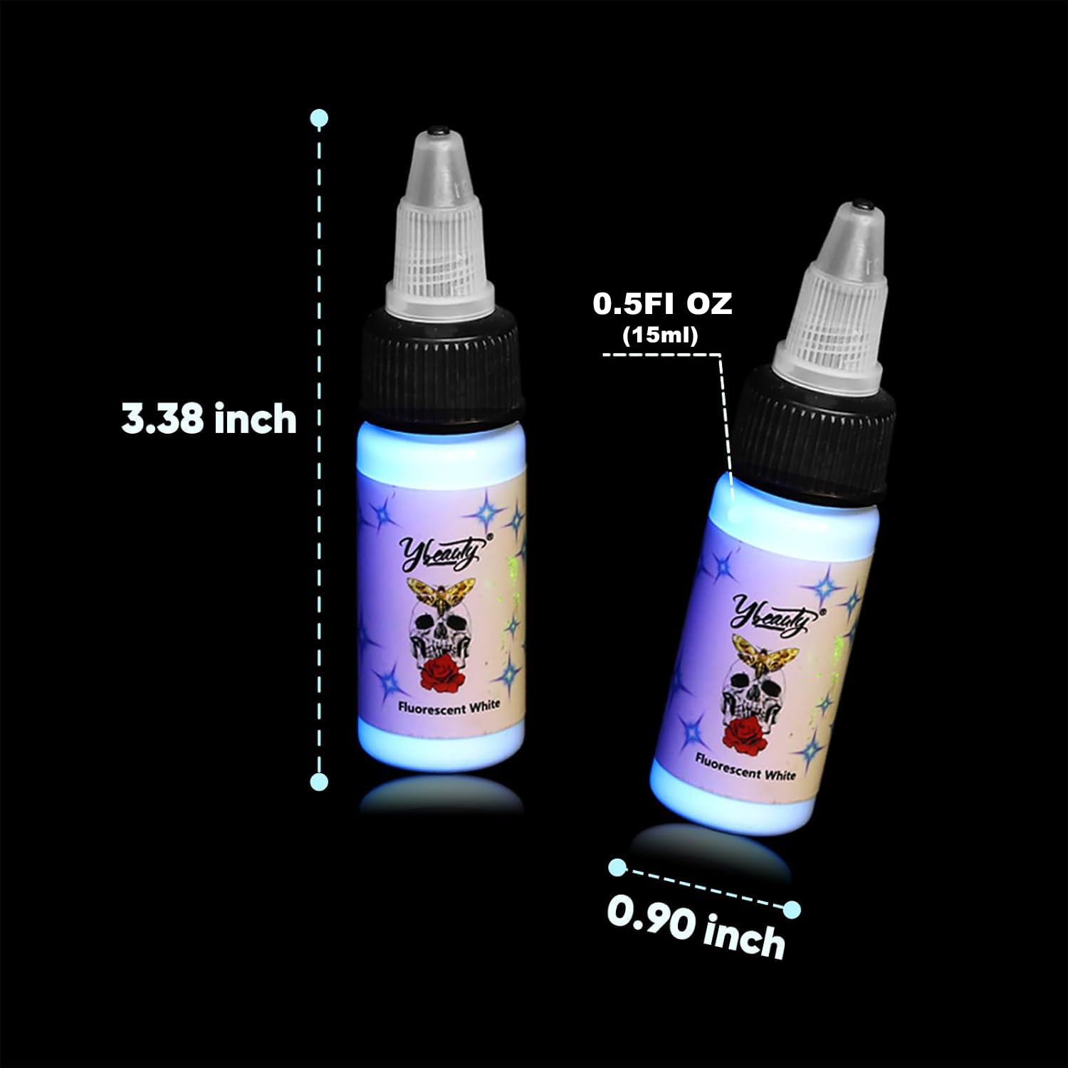 Ybeauty 16 Color Tattoo Ink Set – 16x 15ml Fluorescent UV Glow Inks for Halloween & Cosplay