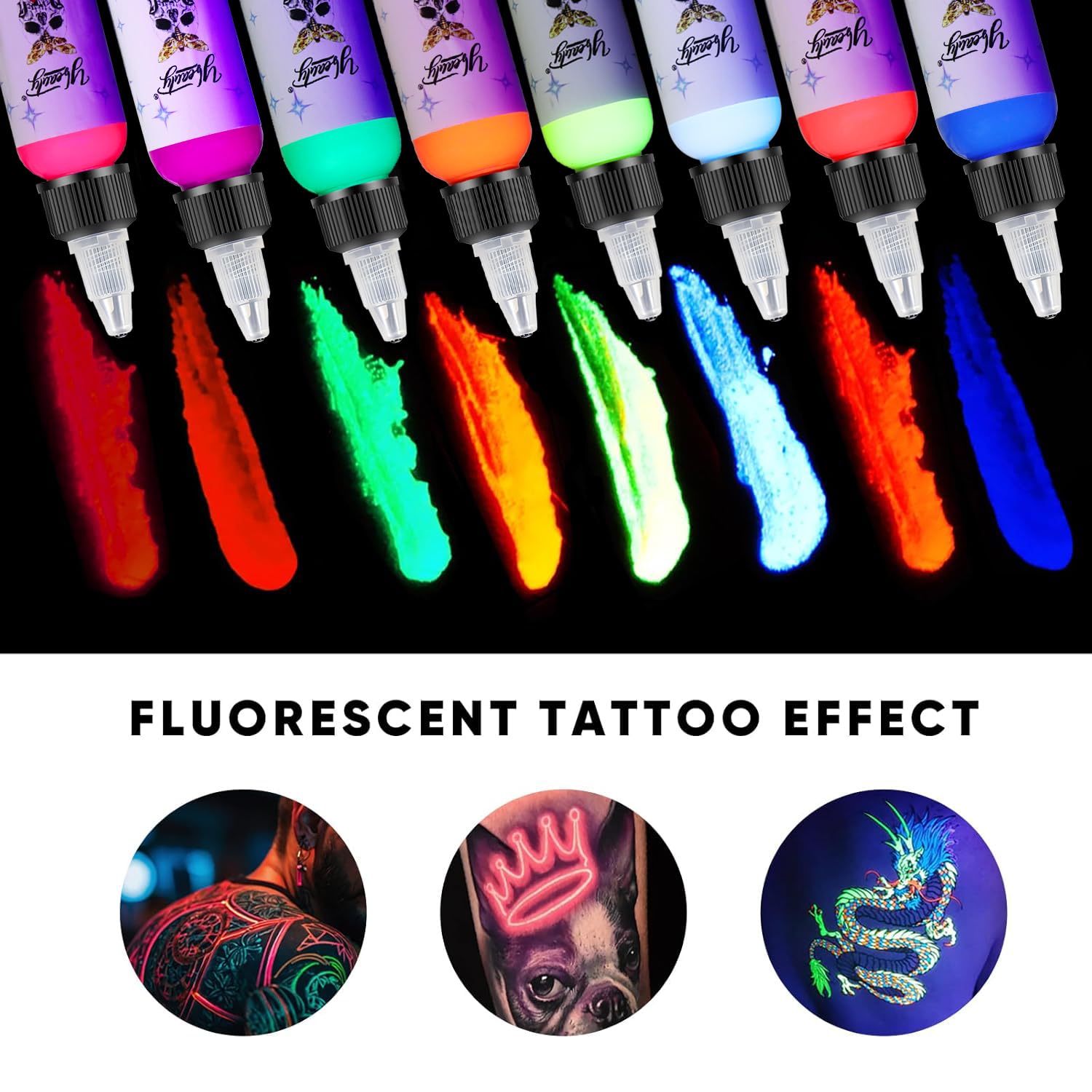 Ybeauty UV Tattoo Ink Set – 8-Color Glow Fluorescent Inks (5ml Each)