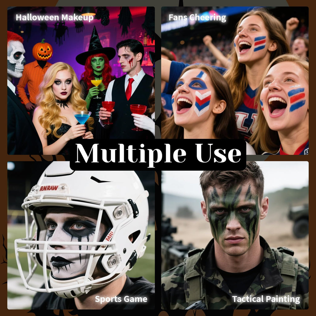 YBUETE Black White Red Face & Body Paint Stick Set with Translucent Setting Powder – SFX Makeup for Halloween & Cosplay
