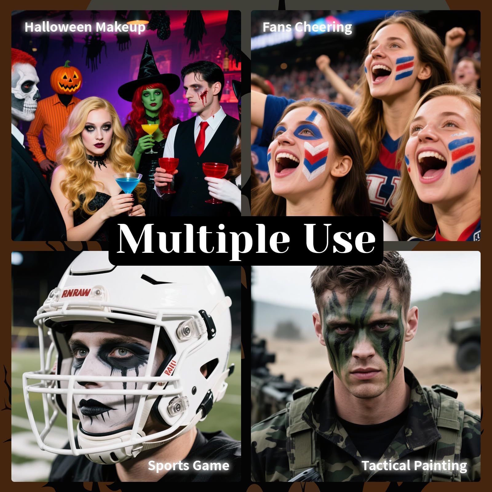 YBUETE Black White Red Face & Body Paint Stick Set with Translucent Setting Powder – SFX Makeup for Halloween & Cosplay