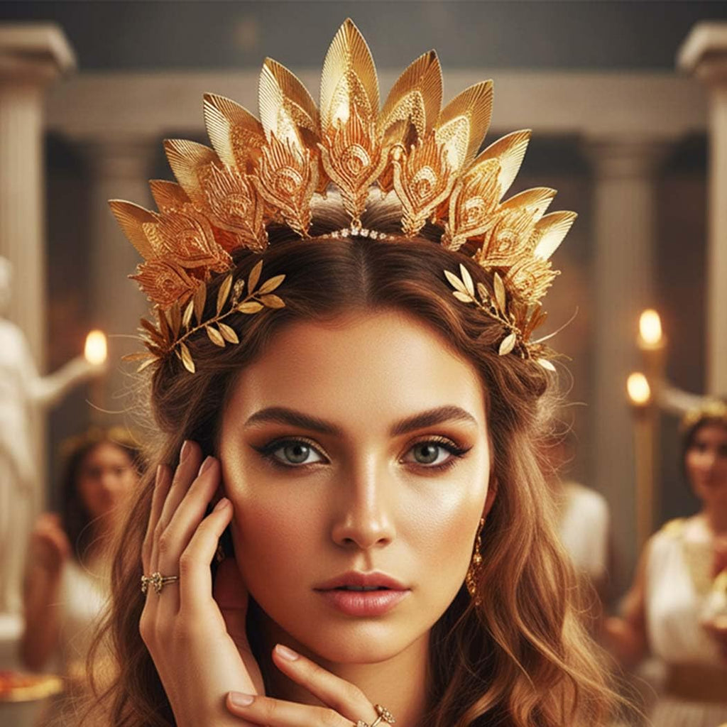 Yean Leaf Queen Crown: Golden Laurel Headpiece for Women