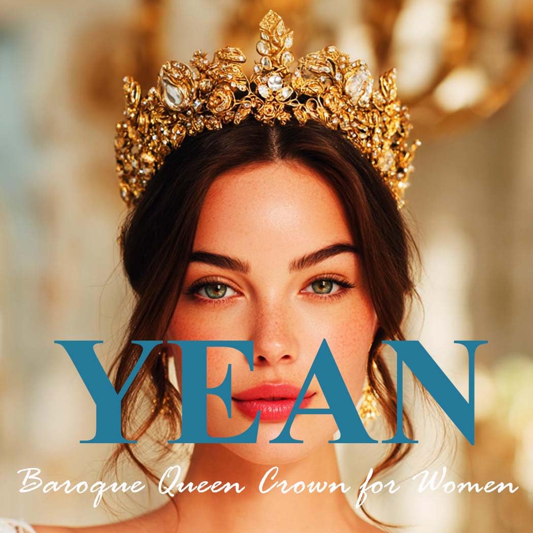 Yean LED Baroque Crown – Gold Rhinestone Tiara for Weddings & Parties