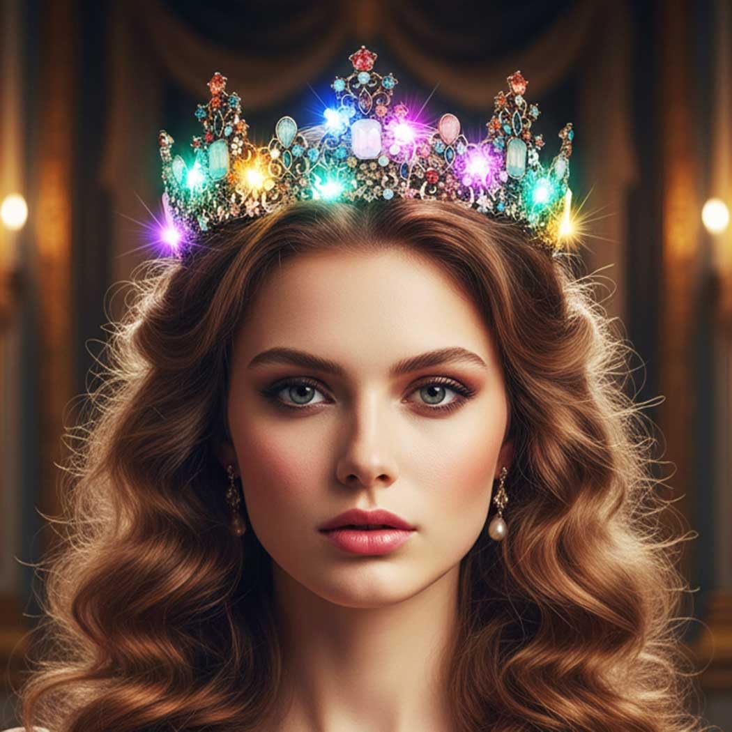 Yean LED Baroque Crown – Gold Rhinestone Tiara for Weddings & Parties