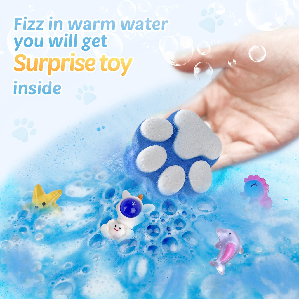Yekery Kids Bath Bombs – 32 Surprises Inside Paw Shapes with Toys