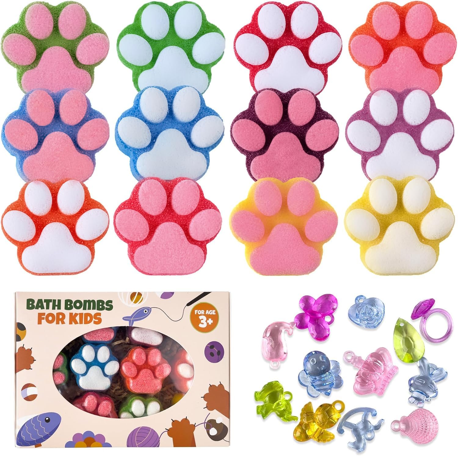 Yekery Paw Bath Bombs for Kids – 12 Surprises Inside, Organic Handmade Gift Set