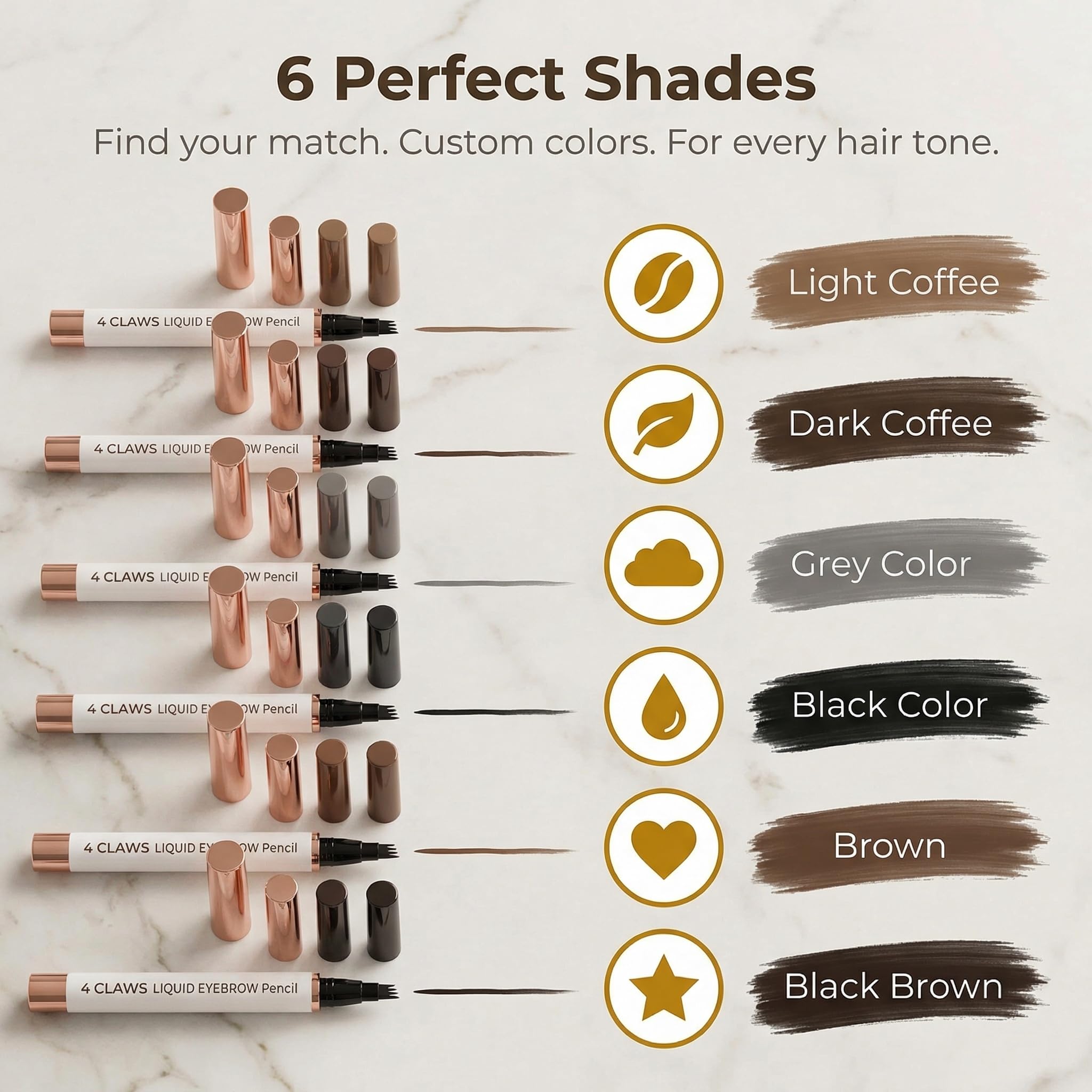 YeMoMo 4-Claw Liquid Eyebrow Pencil – Waterproof Microblading-Style Brows, 6 Shades, Fine Tip
