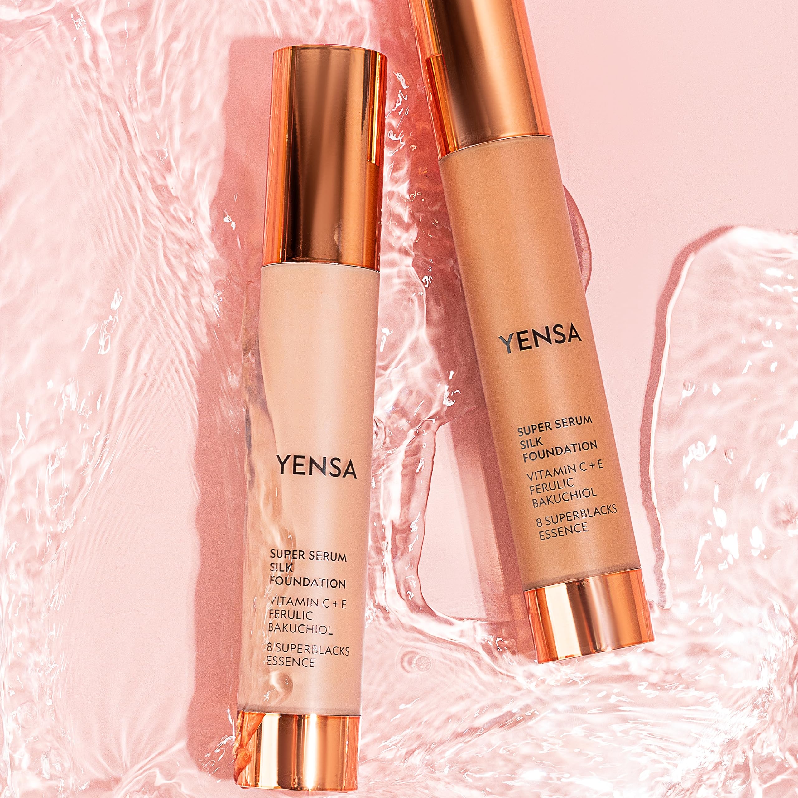 YENSA Serum Foundation Makeup - Super Silk Full Coverage with Peptides, Vitamin C & Ferulic Acid - Deep 1 (1 oz)