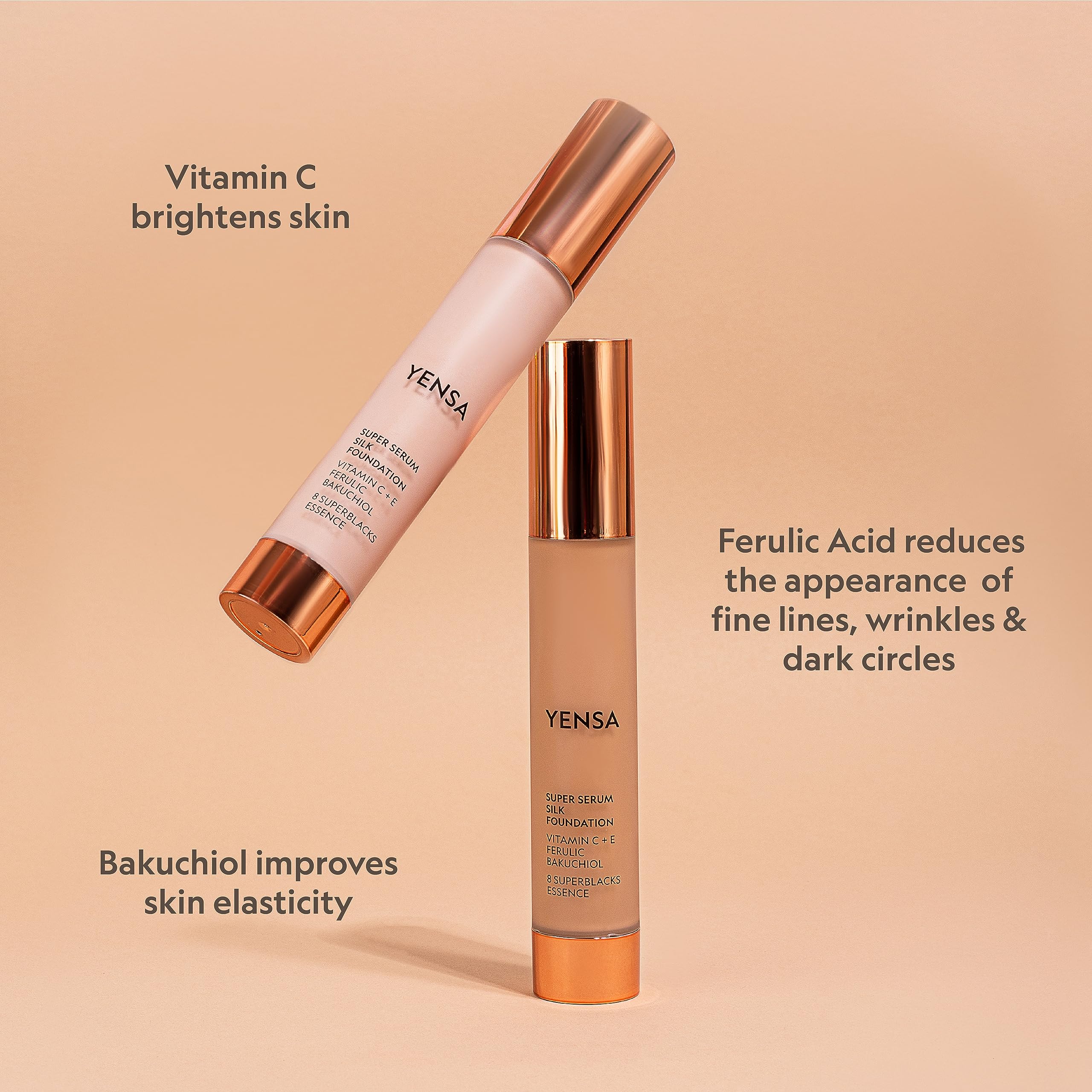 YENSA Serum Foundation Deep 3 — Super Silk Full Coverage with Peptides, Vitamin C & Ferulic Acid